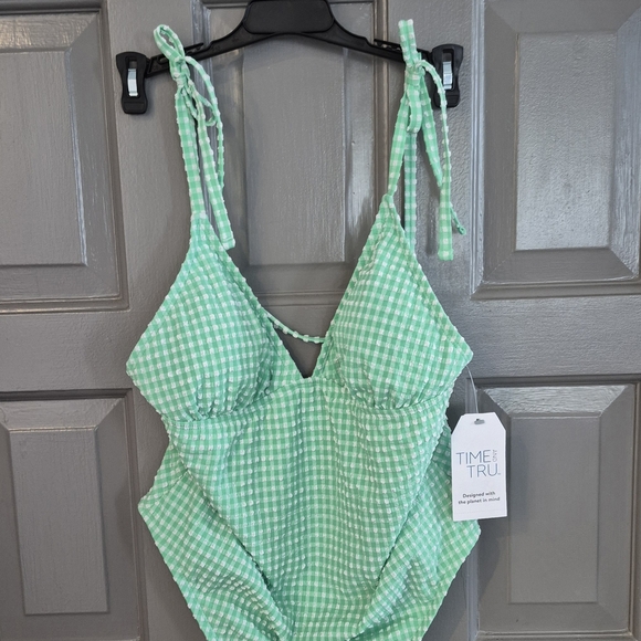 Time and Tru Other - Green Gingham One-Piece Swimsuit